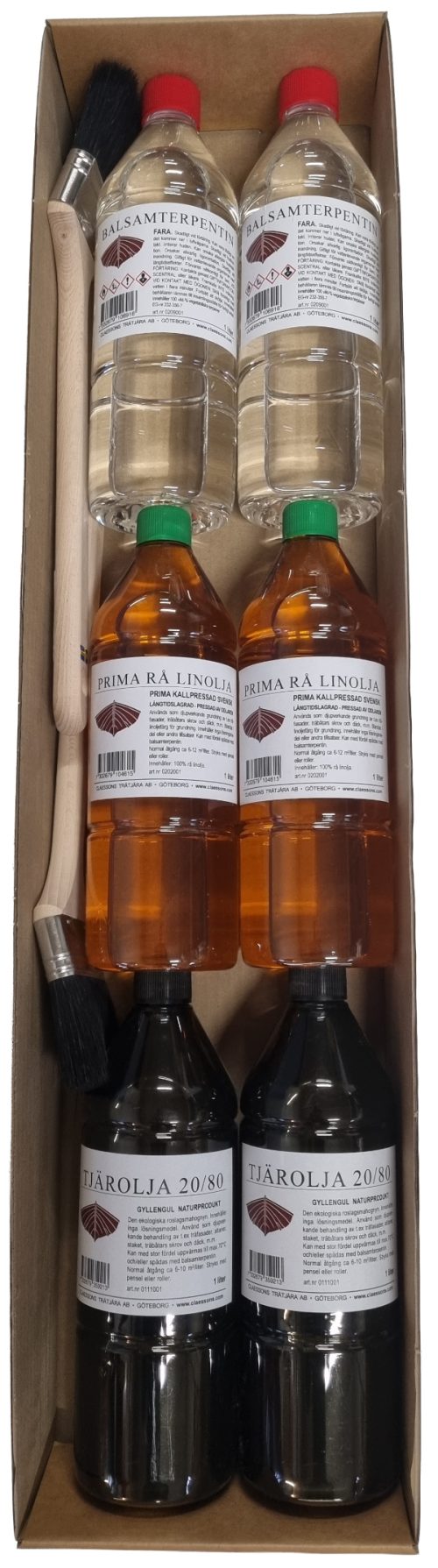 Presentförpackning träolja – välj själv kombination av flaskor + penslar